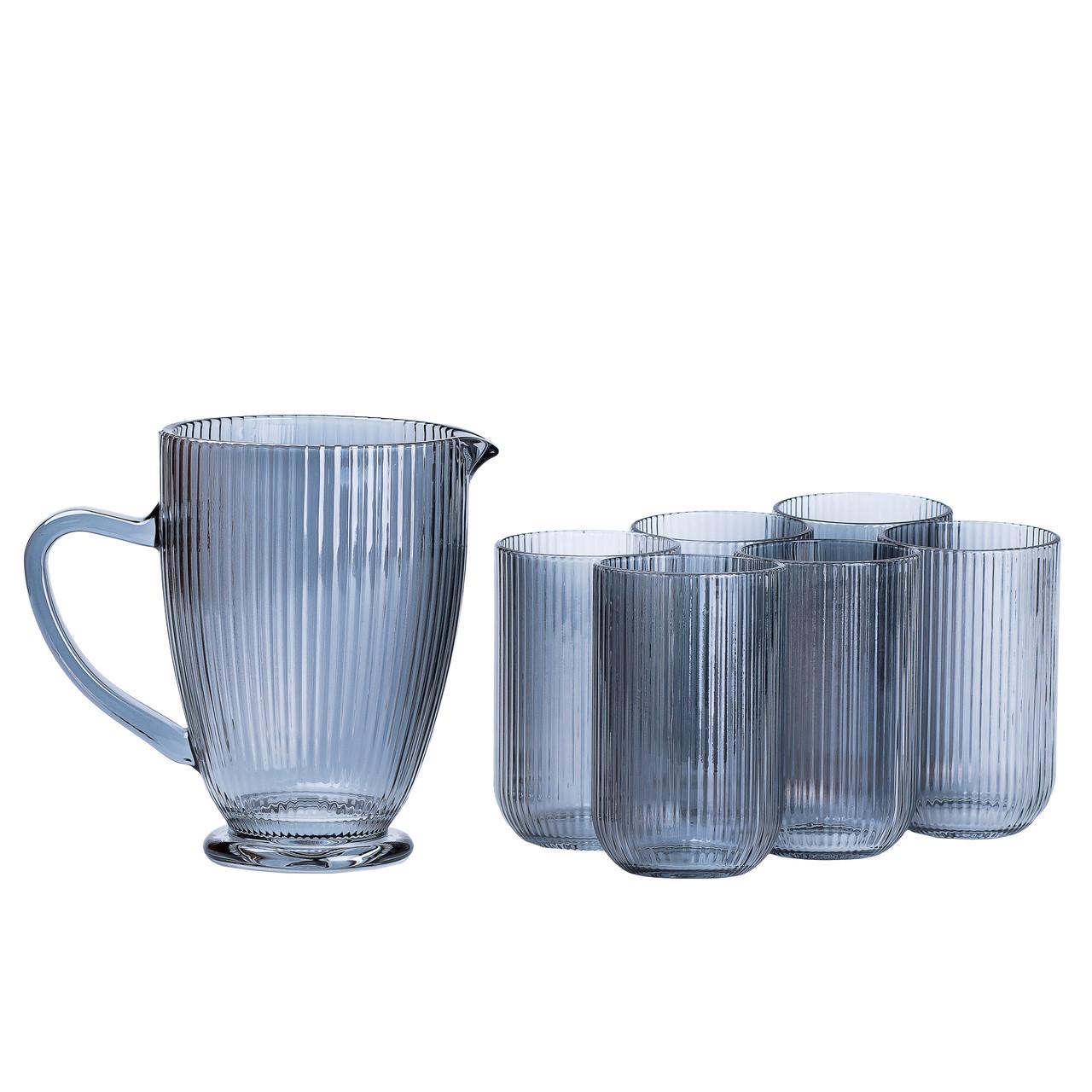 Набор стеклянной кувшины и стакана 6 шт. Серый (HP542)