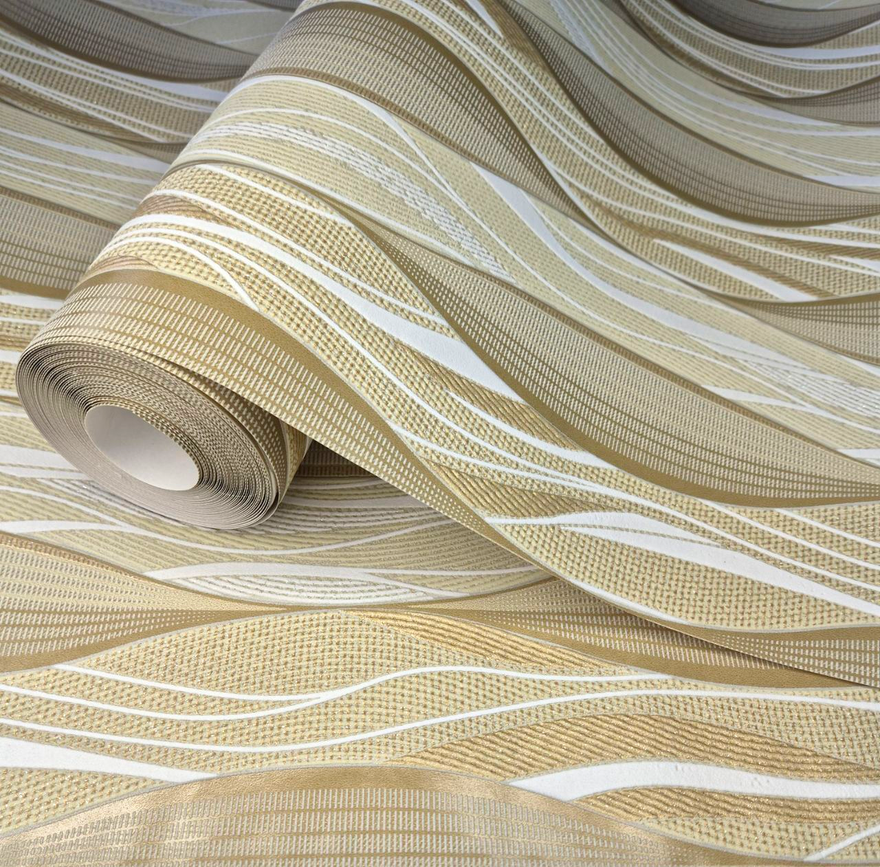 Обои виниловые 5747-04 с волнистым геометрическим узором для коридора/гостиной/кухни 10x0,53 м Горчичный (2560583919)