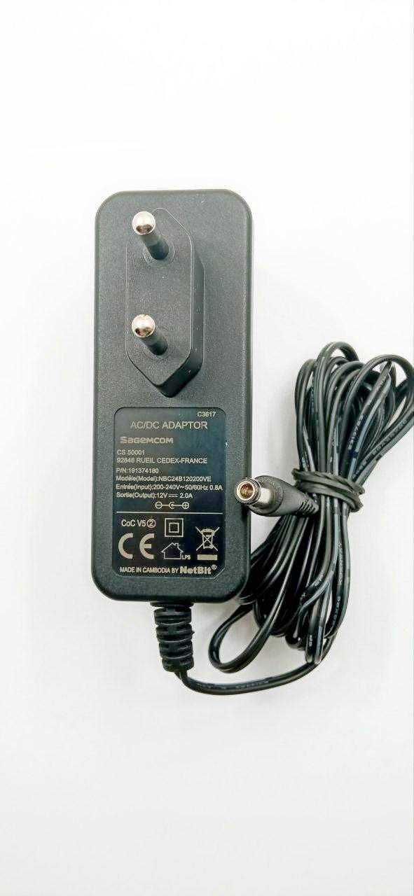 Блок живлення імпульсний 12V/2,0A 5,5x2,5 мм Sagemcom NBC24B120200VE (34330)