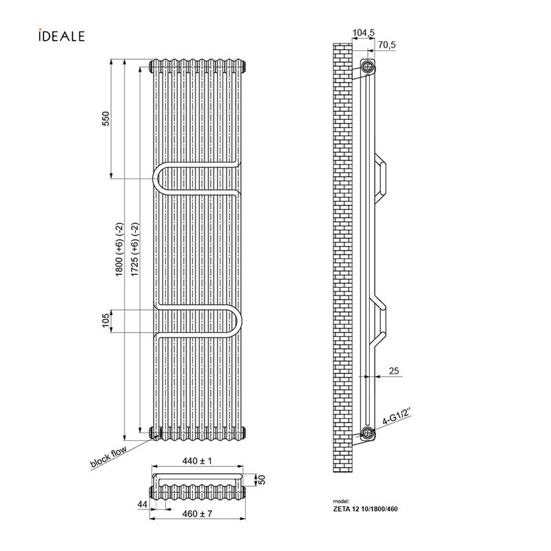 Радиатор дизайнерский Ideale Zeta 12 10/1800/460 Белый (ТU-18921) - фото 3