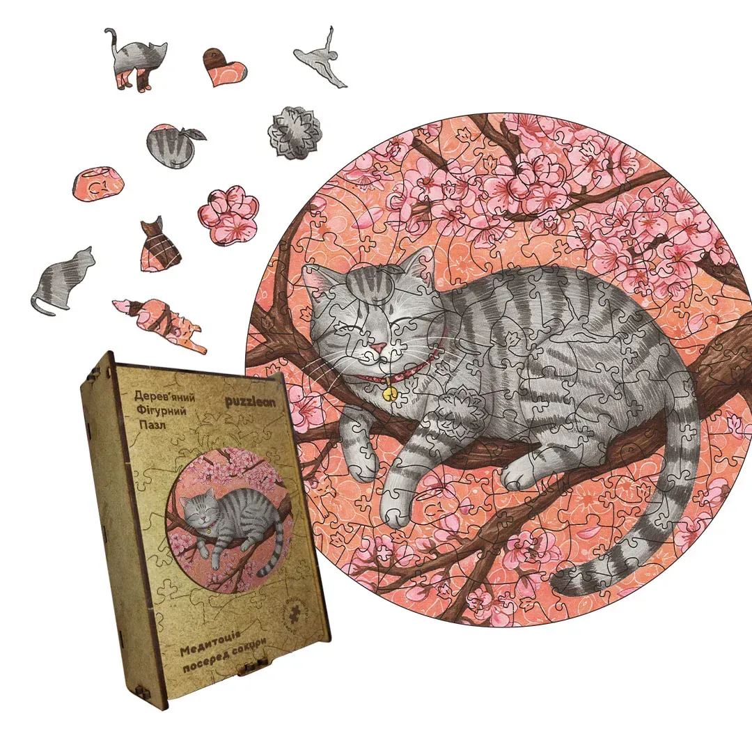 Пазл дерев'яний фігурний медитація на сакурі А2 300+ ел.
