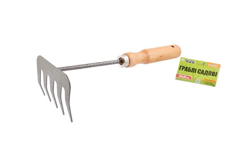 Граблі садові MASTERTOOL з дерев'яною ручкою 5 зубів 255x95 мм (14-6191)