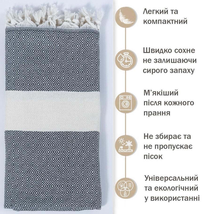 Полотенце пляжное Peshtemal Elmas 100х180 см Черное (26924029) - фото 2