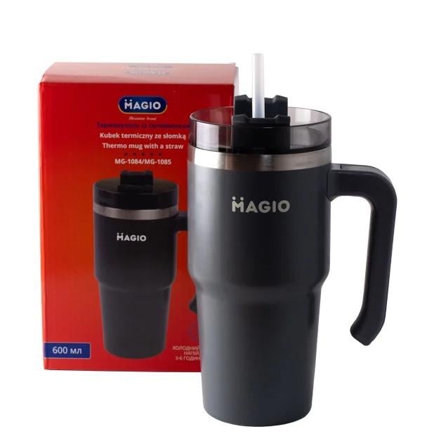 Термочашка з ручкою та соломинкою Magio MG-1085 600 мл Сірий/Чорний (iz16354) - фото 2 Термочашка з ручкою та соломинкою Magio MG-1085 600 мл Сірий/Чорний (iz16354) - фото 2