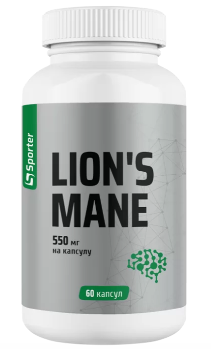 Комплекс Гриб Ежовик гребенчатый Львиная грива Sporter Lions Mane 550 мг 60 капсул Комплекс Гриб Ежовик гребенчатый Львиная грива Sporter Lions Mane 550 мг 60 капсул