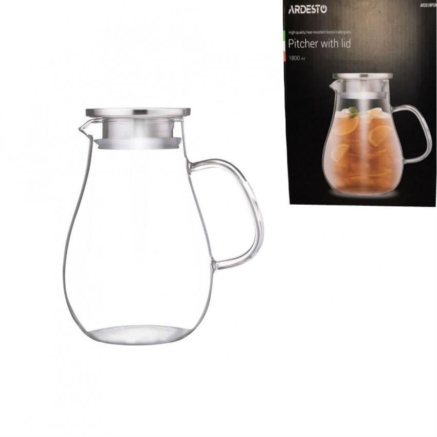 Кувшин с крышкой Ardesto боросиликатное стекло из нержавеющей стали 1800 мл (AR2618PGN)