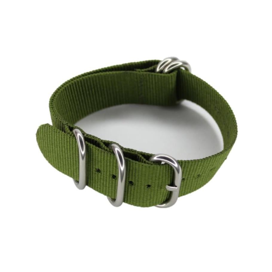 Ремешок для часов нейлоновый сплошной 22 мм Khaki Silver (3599)