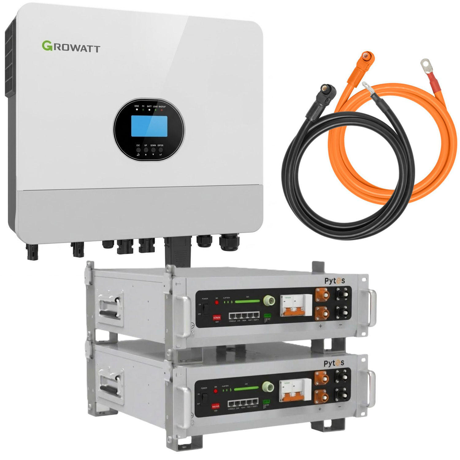 Комплект автономного енергопостачання Growatt SPF 6000 ES Plus 6 кВт та Pytes V5°α Plus H+ 2 шт. 5,12 кВт/год LiFePO4 Комплект автономного енергопостачання Growatt SPF 6000 ES Plus 6 кВт та Pytes V5°α Plus H+ 2 шт. 5,12 кВт/год LiFePO4