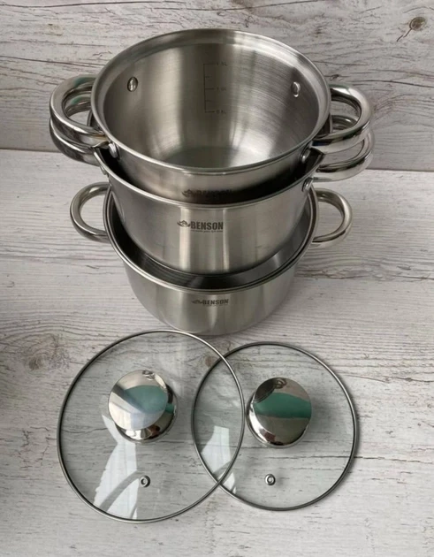 Набор кастрюль Benson 6 пр. из нержавеющей стали (BN-198) - фото 5 Набор кастрюль Benson 6 пр. из нержавеющей стали (BN-198) - фото 5