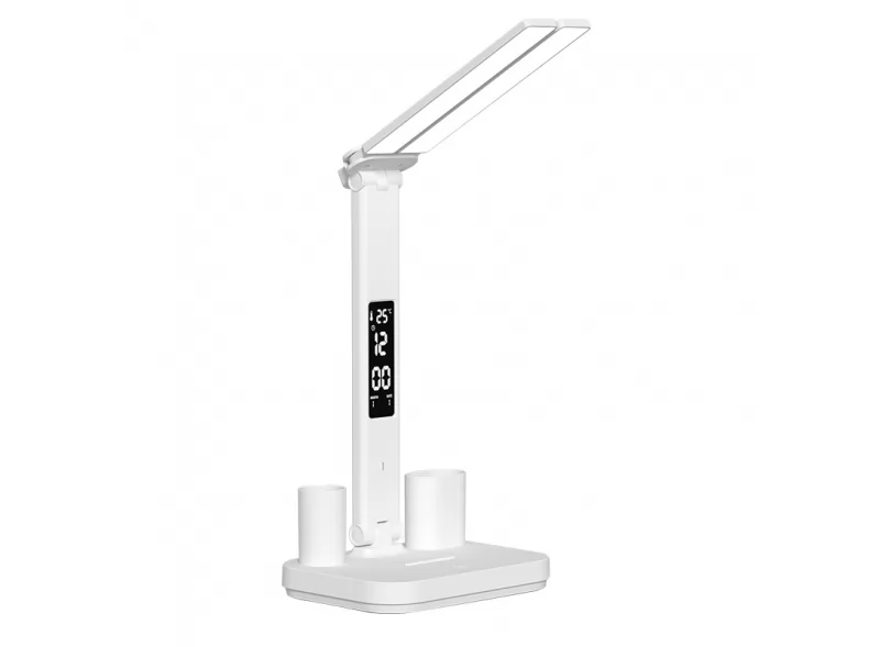 Настільний світильник LED Luxel 6W акумуляторна USB LED-екран з органайзером Білий (TL-16W)
