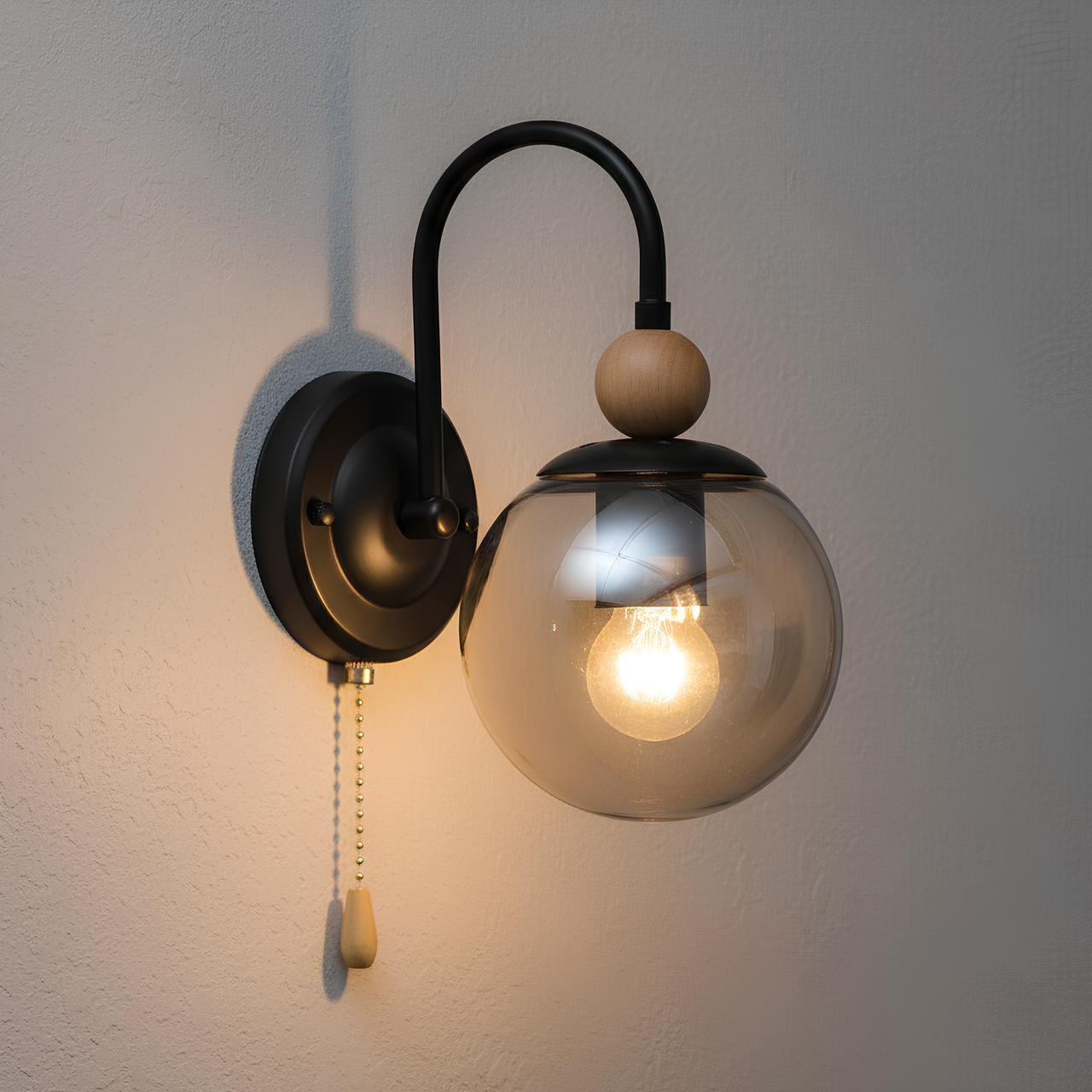 Бра Valeso с выключателем на корпусе под лампу Е27 Черный (B N6618/1W BK+WOOD)