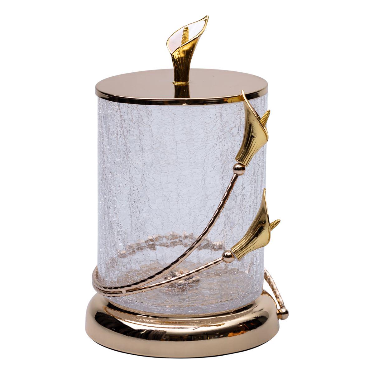 Цукерниця скляна з кришкою 14х23 см з квітковим металевим декором цукерниця - фото 2