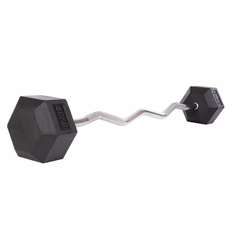 Штанга фиксированная изогнутая обрезиненная Zelart TA-6231 Rubber Hexagon Barbell 40 кг Черный (58363128) - фото 1