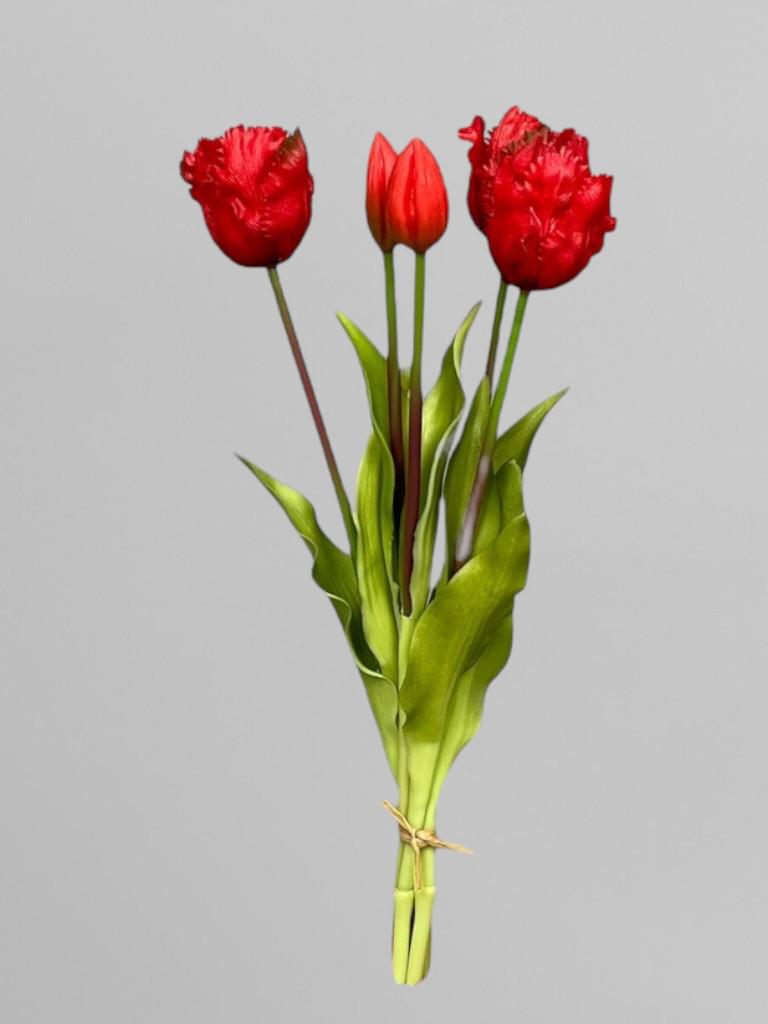 Букет декоративних кучерявих тюльпанів 5 шт. 40 см Червоний (К07050) - фото 2