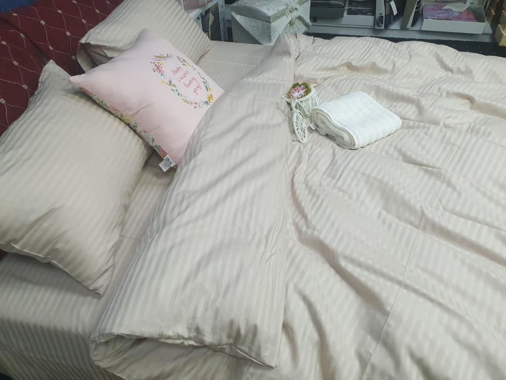 Комплект постельного белья на резинке Stripe LUX 1/1 см евро/наволочки 50х70/70х70 см Light Beige (3886) - фото 1