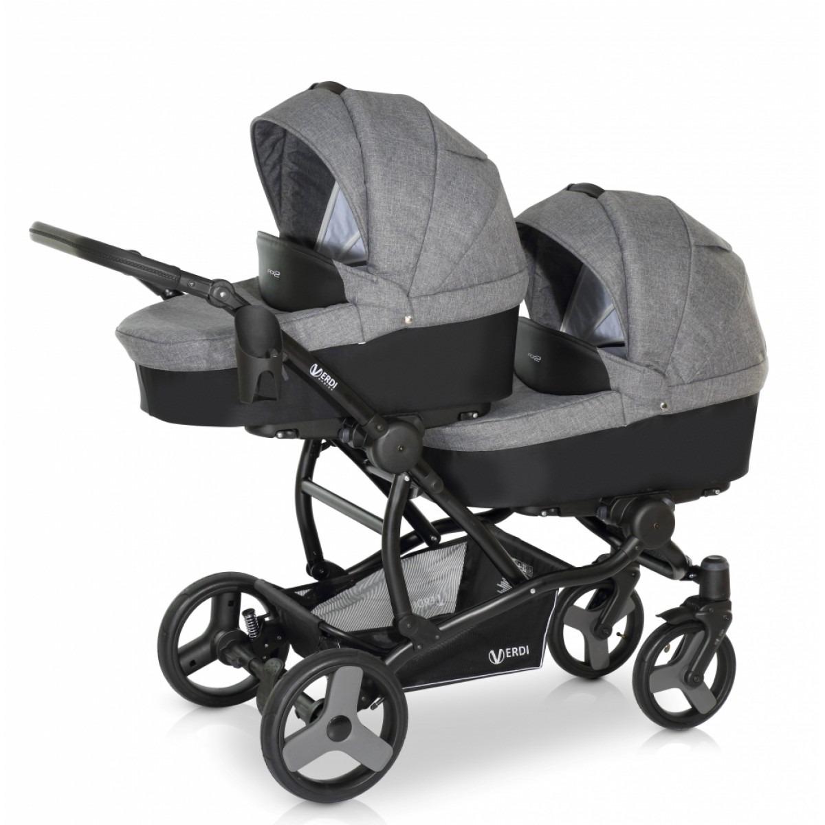 Коляска для двійні Verdi For 2 універсальна з корзиною 145x129x61 см Сірий (9023-VF2-04)