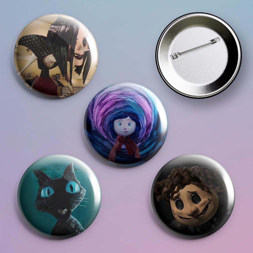 Значки на рюкзак с принтом Коралина в Стране Кошмаров Coraline 4 шт.