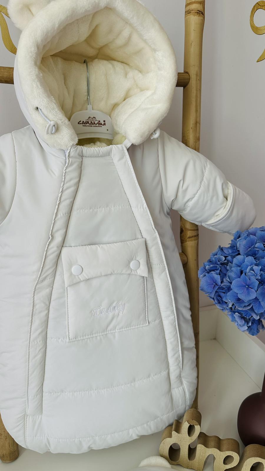 Конверт-комбинезон зимний на овчинке с шапочкой 0-6 мес. Молочный (21093) - фото 2 Конверт-комбинезон зимний на овчинке с шапочкой 0-6 мес. Молочный (21093) - фото 2