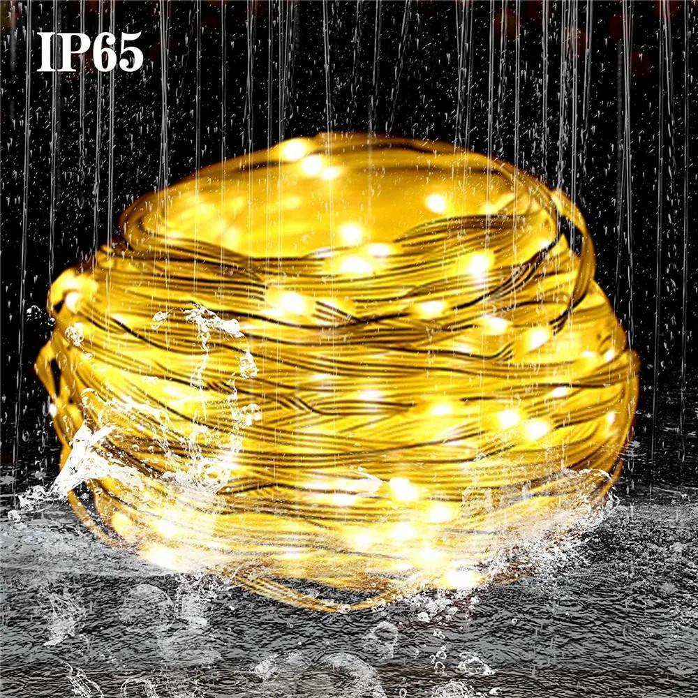 Гирлянда светодиодная нить Роса Люкс с пультом от USB и сети 220V 100 LED 8 режимов IP65 10 м Теплый белый - фото 6