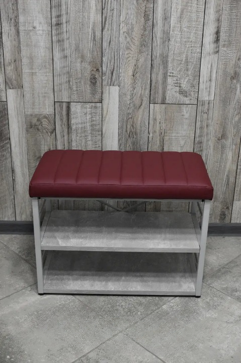 Банкетка для взуття металева з м'яким сидінням 32х47х88 см Бордовий (28375228)