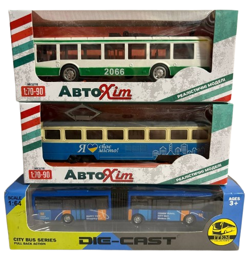 Троллейбус/трамвай и автобус металлопластиковые инерционные (1777)