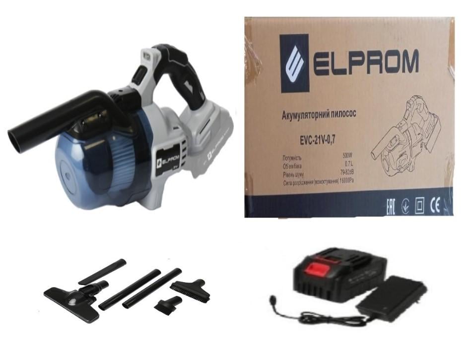 Пылесос аккумуляторный ELPROM EVC-21V-0.7 1 аккумулятор/4 Ач/зарядное устройство (37017873)