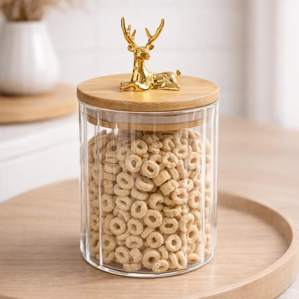 Банка стеклянная Золотой олень с бамбуковой крышкой рифленая боросиликатное стекло 950 мл (31727750)