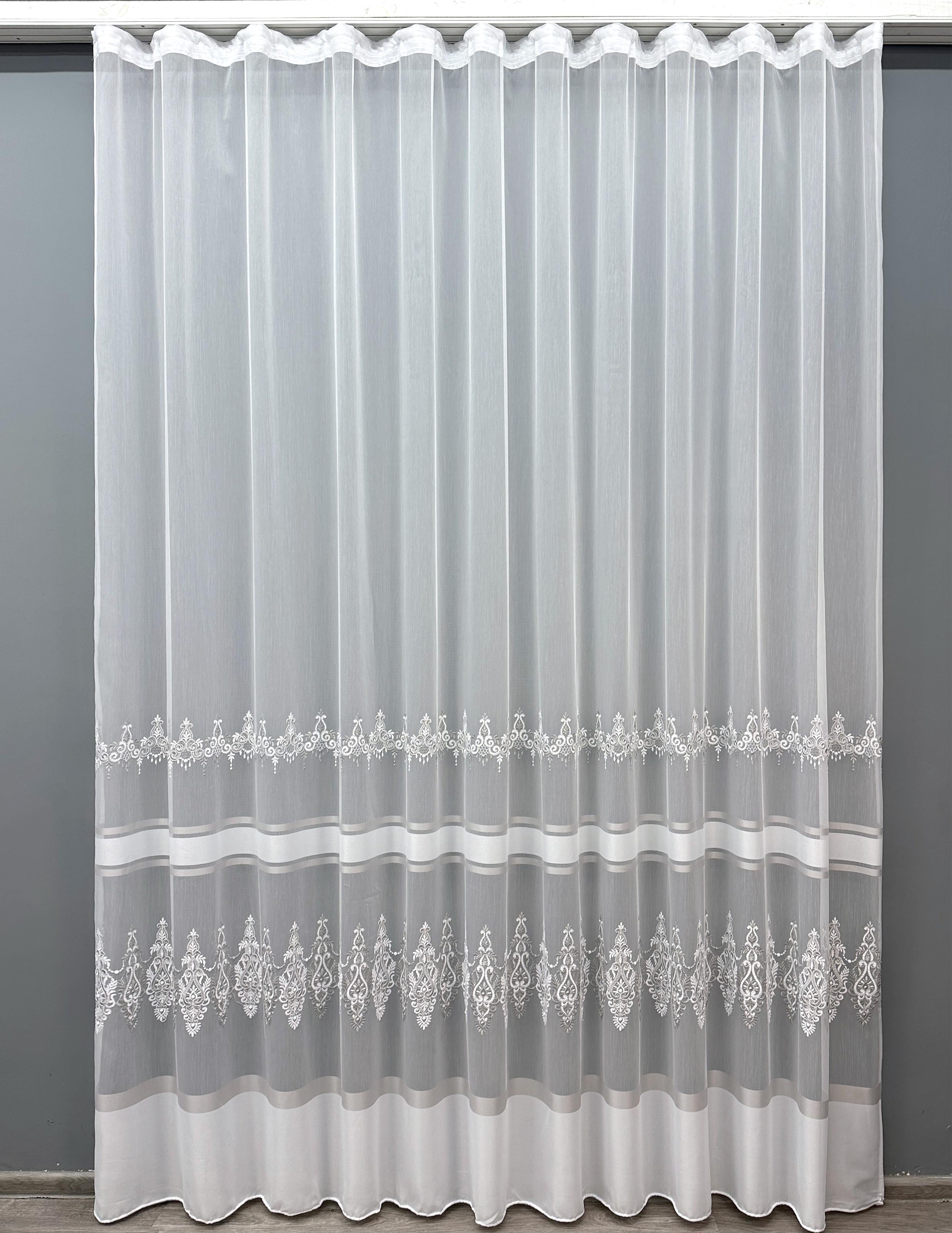 Тюль VR-Textil 1712т Бамбук с вышивкой и люрексом 300х270 см Белый/Серый (42-0704)