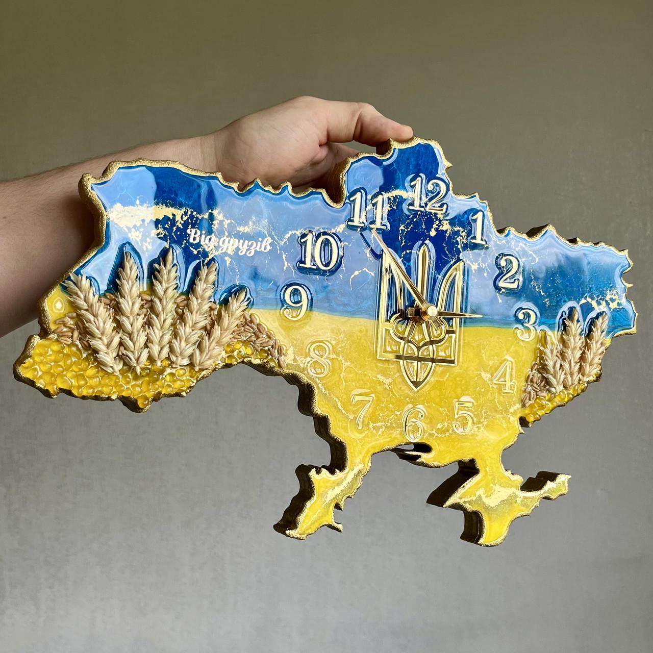 Часы настенные из эпоксидной смолы Карта Украины 50x32 см