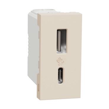 Розетка USB Schneider Electric Unica New A+C PC 45х22,5х39 мм Бежевый (NU301644)