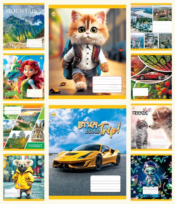 Зошити учнівські Тетрада Мікс 5 в клітинку тверда палітурка 12 арк. 25 шт. (MTT-199140)