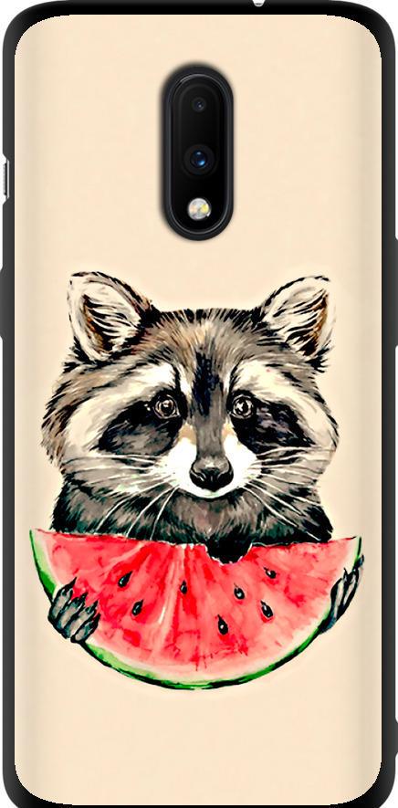 Чехол на OnePlus 7 Енотик с арбузом (4605b-1740-42517)