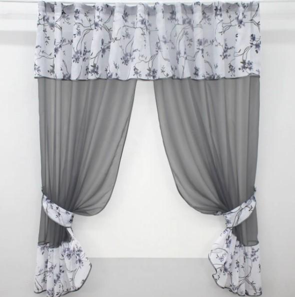 Комплект штор на кухню/балкон 280х170 см Серый/Сине-черный (085к) Комплект штор на кухню/балкон 280х170 см Серый/Сине-черный (085к)