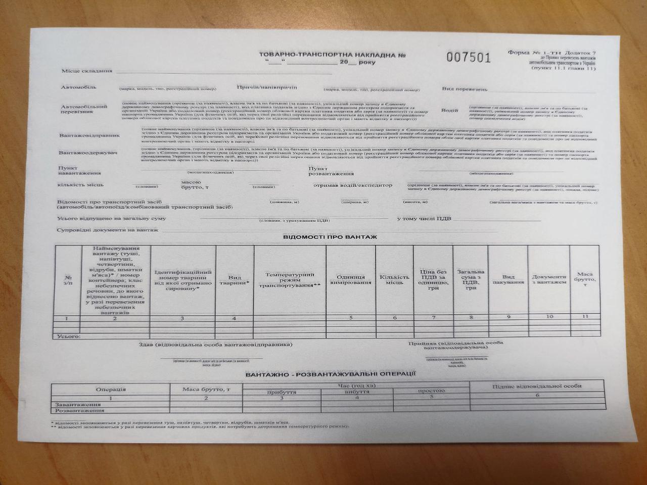 Товарно-транспортна накладна з номером А4 одностороння самокопір (2350641702018)