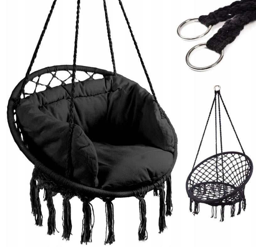 Гойдалка-крісло підвісна бразилійська Bonro B-092-3 з великою подушкою 120 кг Чорний (5598)