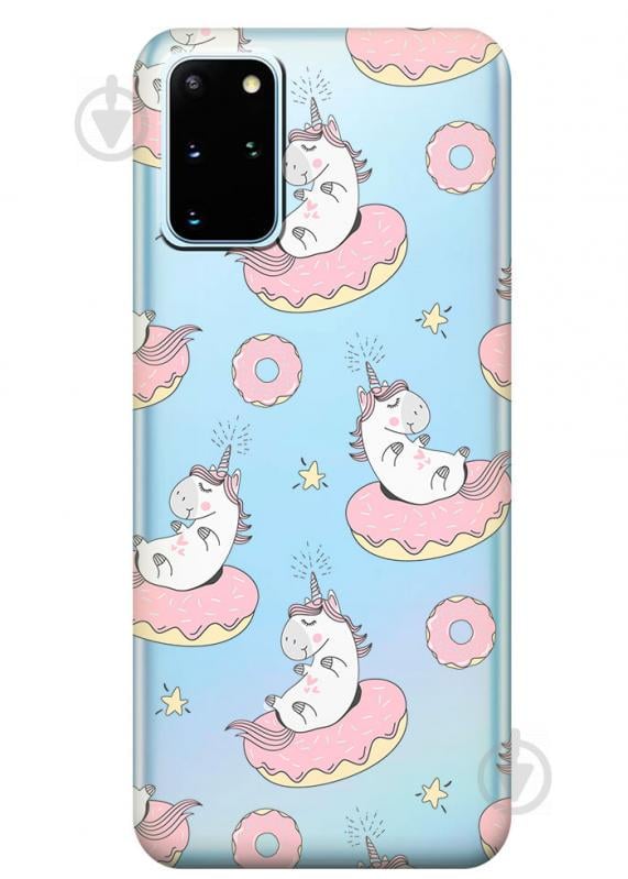 Прозрачный силиконовый чехол iSwag для Samsung Galaxy S20 Plus Единороги на пончиках (M1101)