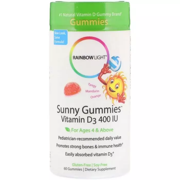 Витамин D3 Rainbow Light Sunny Gummies 400 МЕ для детей от 4 лет вкус мандарина 60 жевательных конфет (RLT12053)