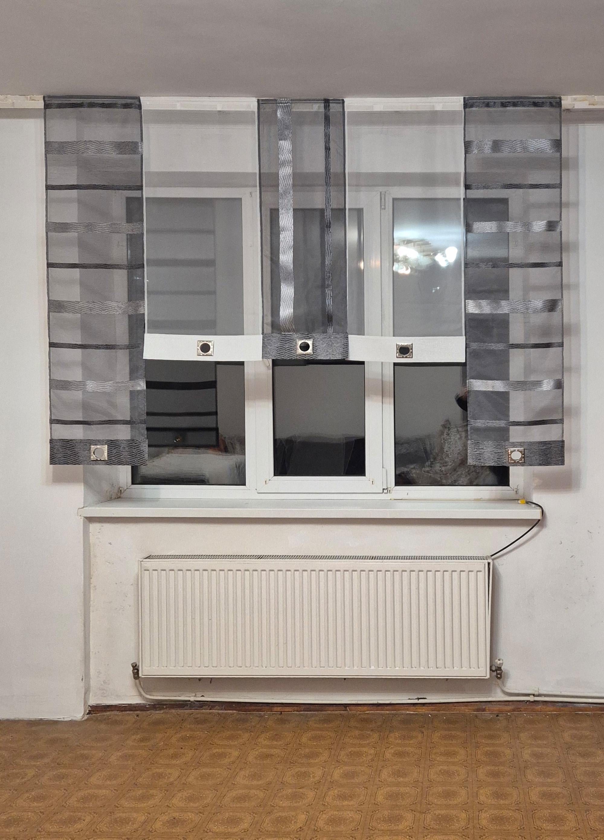 Комплект панельных занавесок Firanka Line карниз 200 см 5 шт. Серебристый с черным и белым (11_5п)