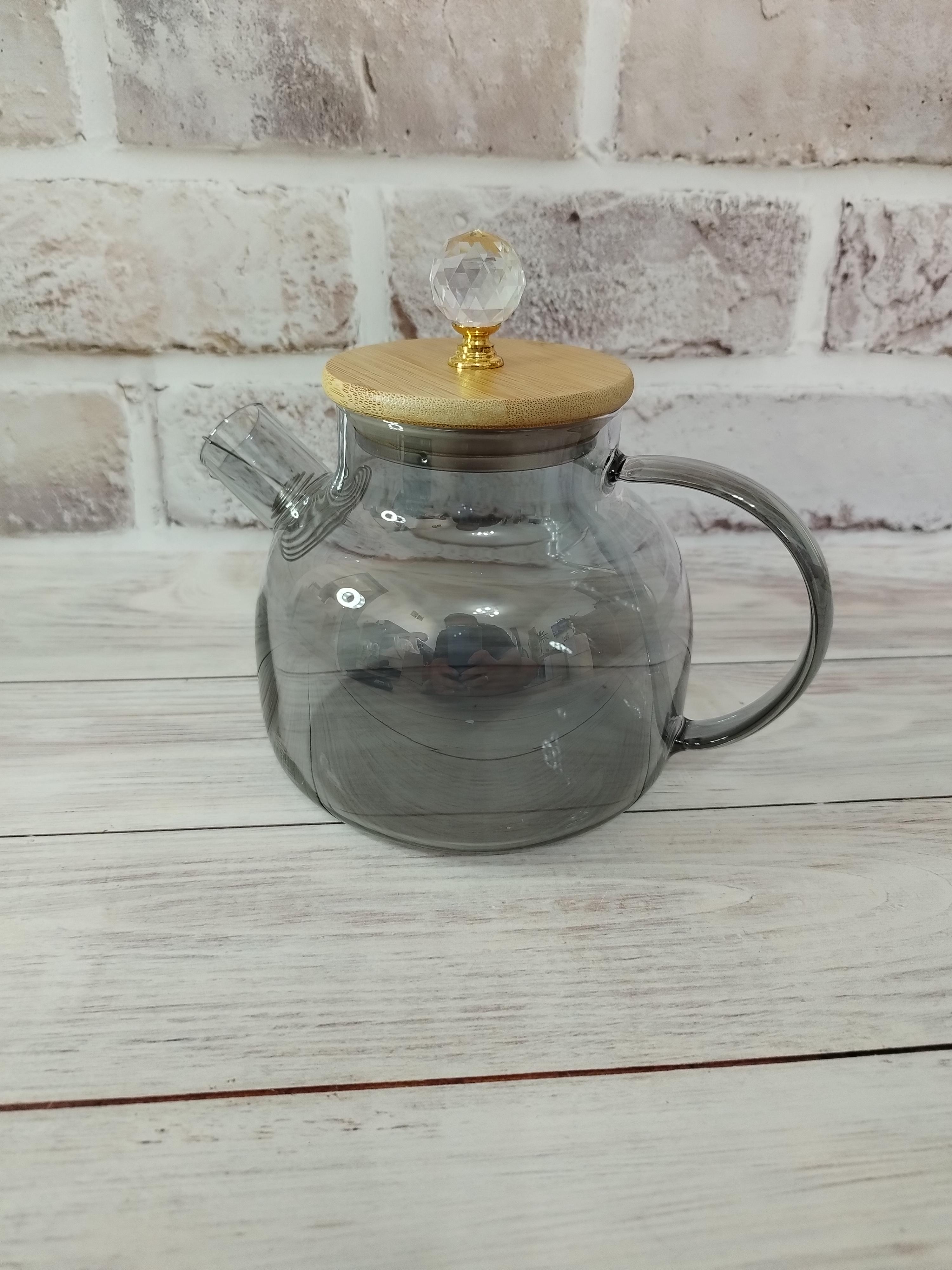 Заварочный чайник TOPAZ Smokey Crystal боросиликатное стекло 1000 мл Черный перламутр (17543304)