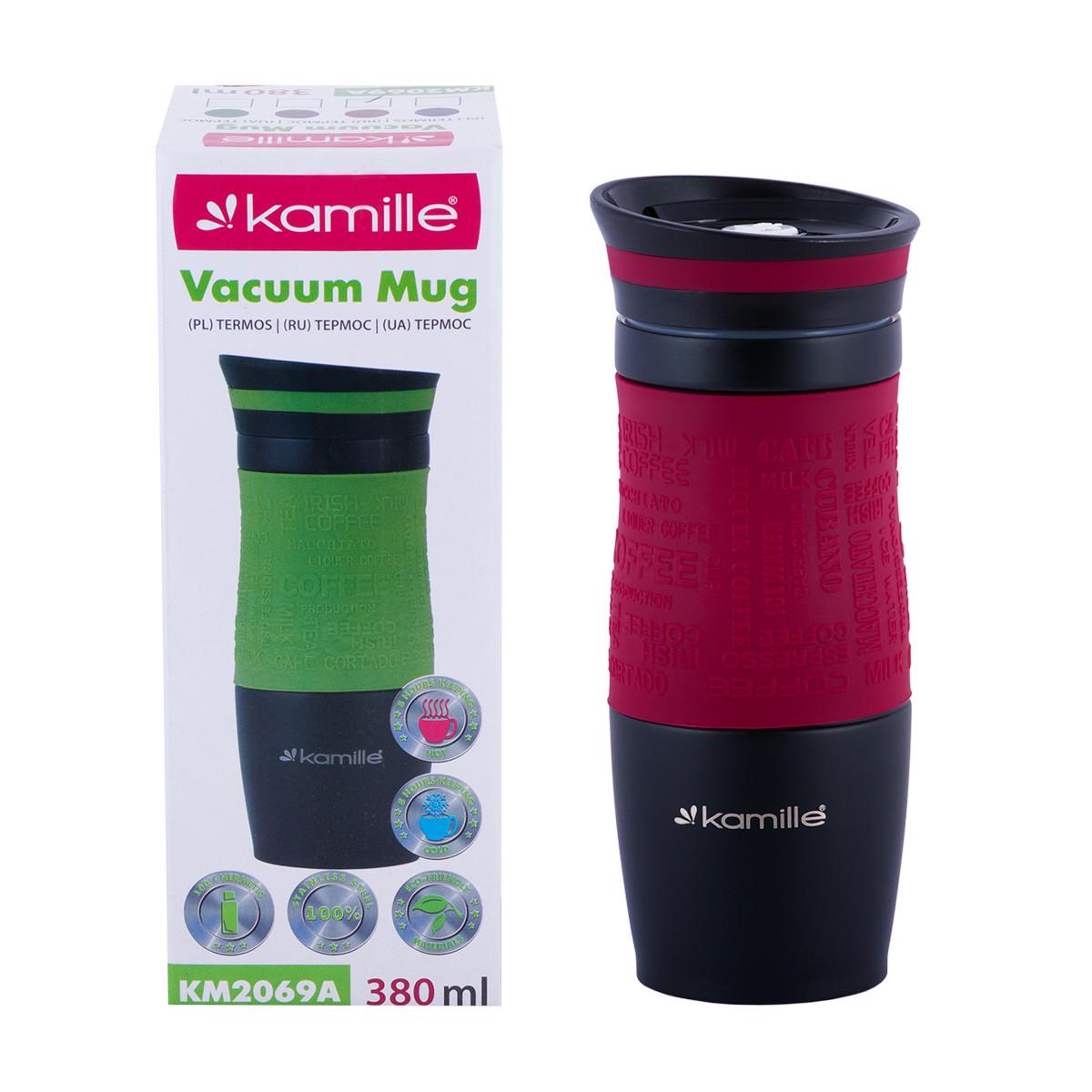 Термокружка Kamille KM-2069A из нержавеющей стали с TPR-вставкой 380 мл Красный (29-84-2069ARD)