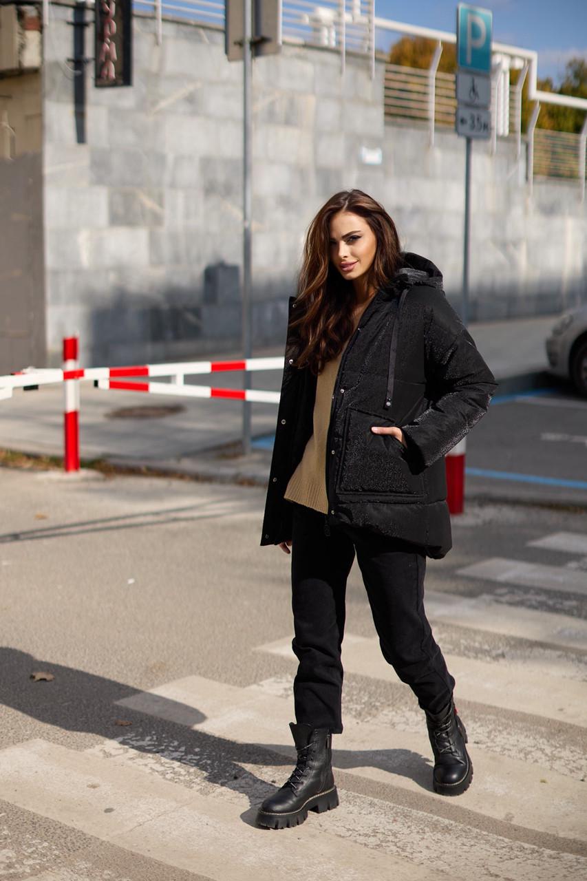 Куртка зимняя принт соты Seventeen S-M Черный - фото 5