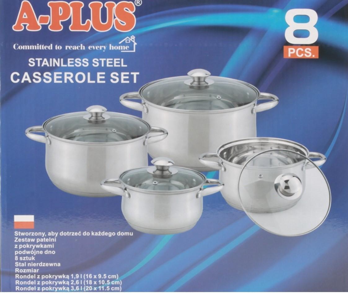 Набір каструль APLUS із нержавіючої сталі 8 пр. (AWN-00381) - фото 2 Набір каструль APLUS із нержавіючої сталі 8 пр. (AWN-00381) - фото 2