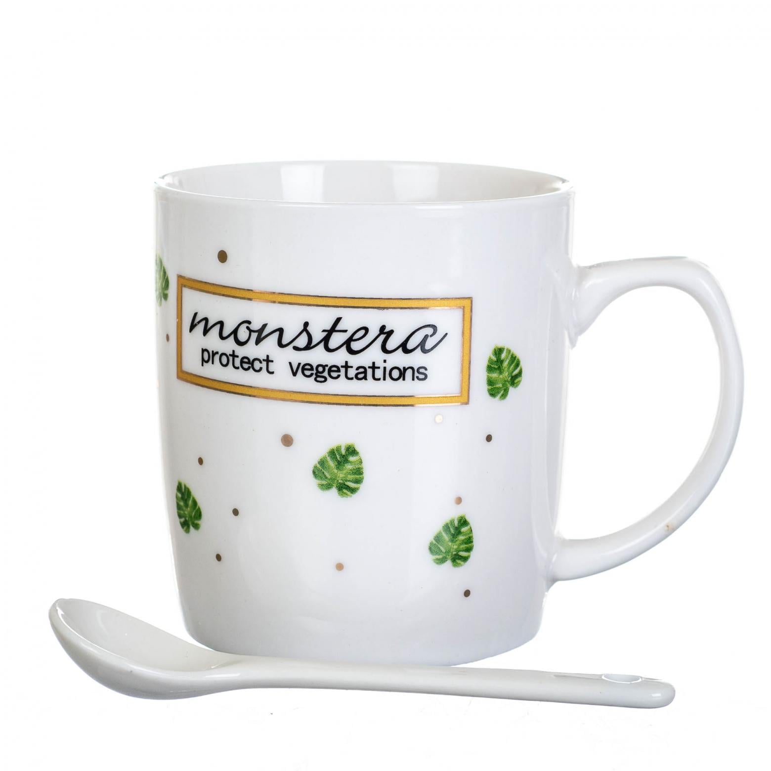 Кружка керамическая с ложкой Elisey Монстера3 200 мл (8201-018)