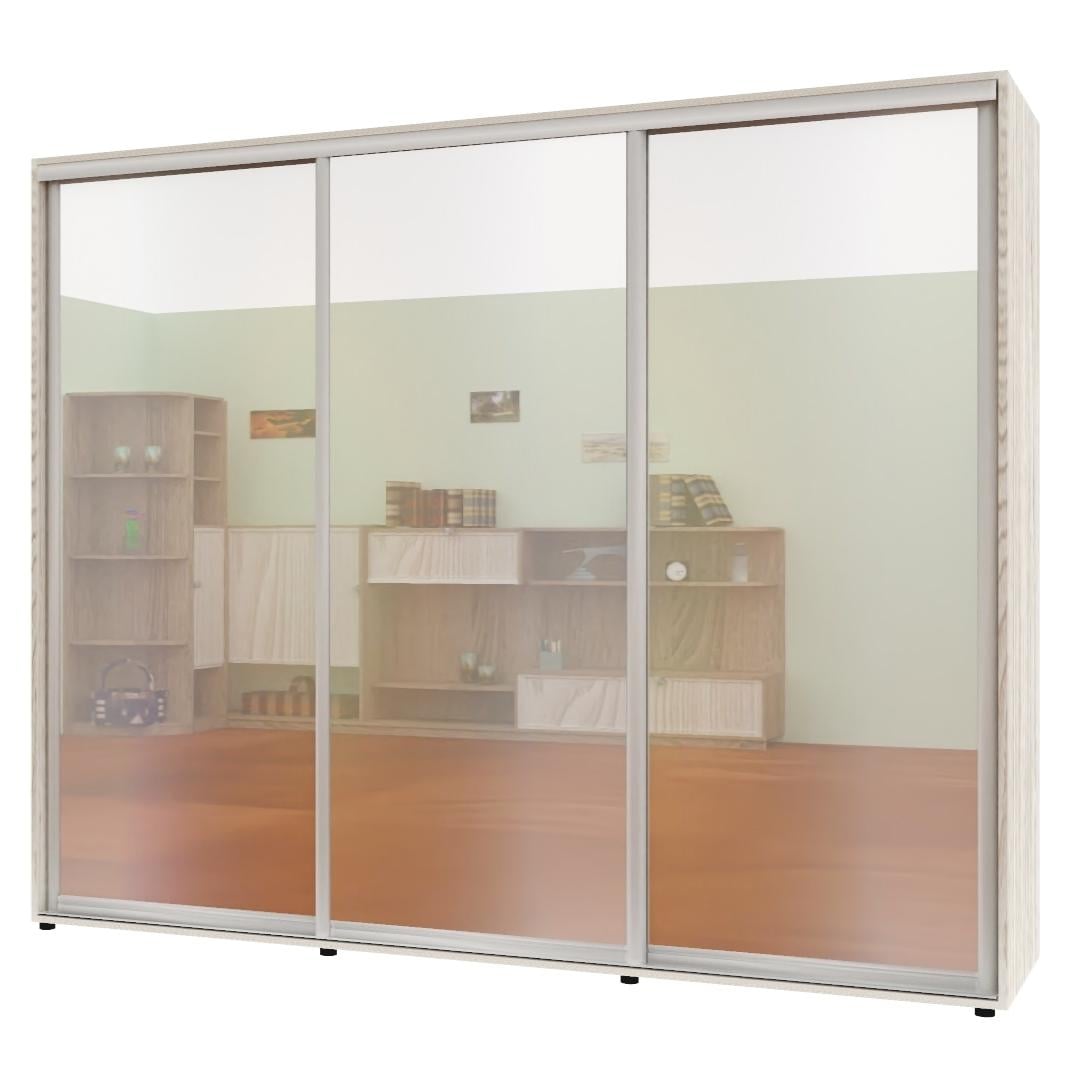 Шкаф-купе трехдверный Комфорт Мебель Зеркало Стандарт 260х60х240 см Дуб беленый