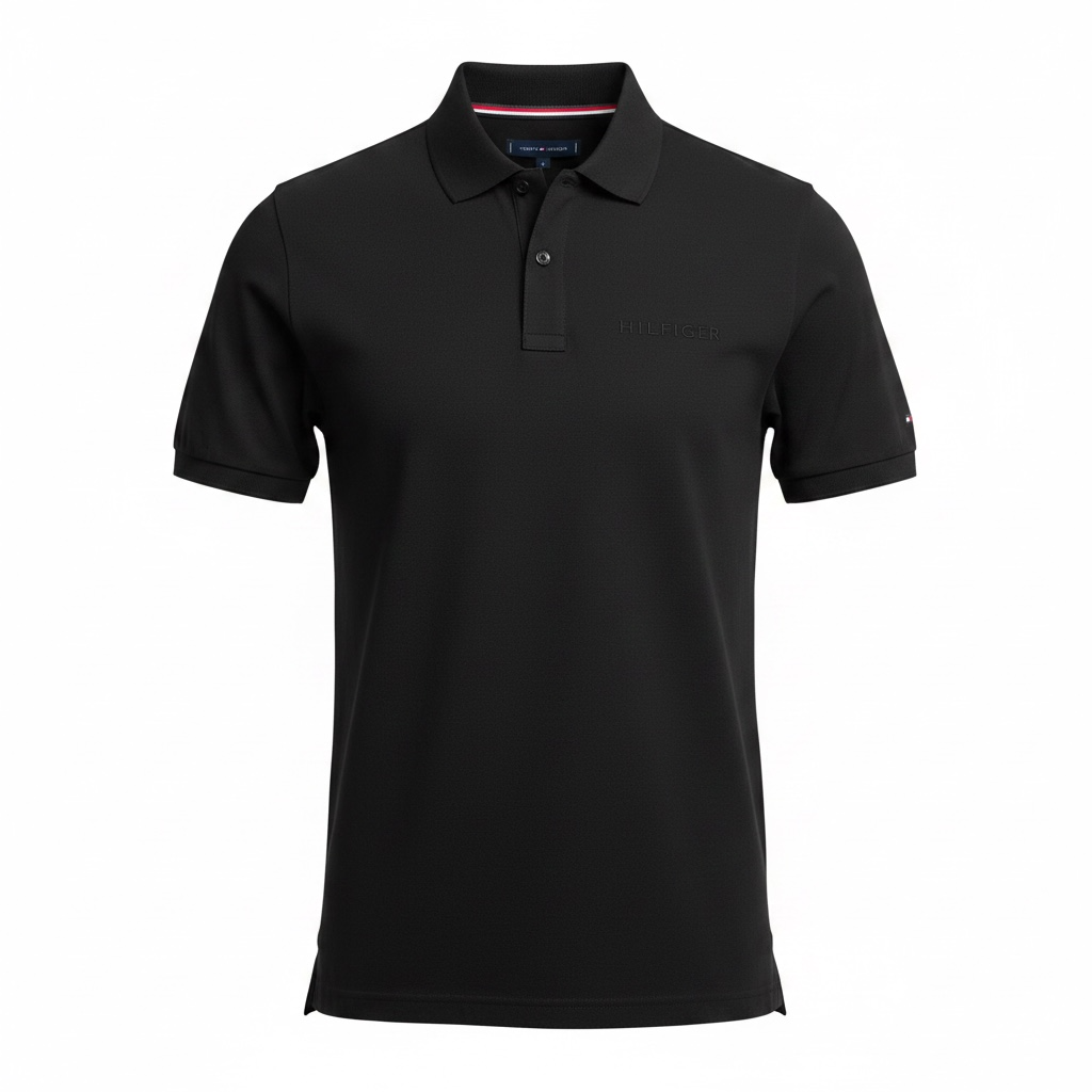 Футболка чоловіча поло в стилі Tommy Hilfiger з вишитим логотипом Tonal Embroidery Logo XL Чорний (TH12001.12XL)