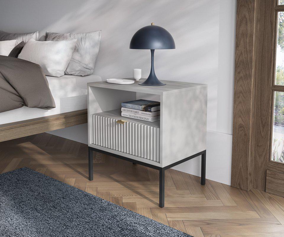 Тумба прикроватная Perfect Home Nova S54 с 1 ящиком и черными ножками Серый (PFH-091258)