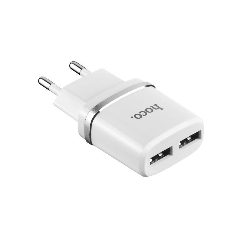 Зарядний пристрій для телефона Hoco 2 USB C12 Білий (1010597-White) - фото 1