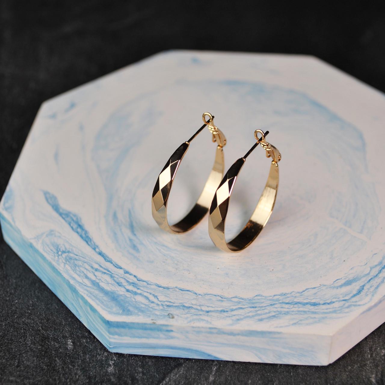 Сережки з гранями кільця конго медична сталь позолота 3 см (x003-2) Сережки з гранями кільця конго медична сталь позолота 3 см (x003-2)