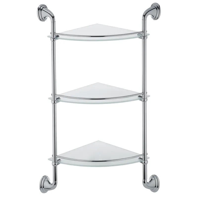 Полка для ванной комнаты Zerix LR1507-3 стеклянная угловая 3-ярусная (LL1409)