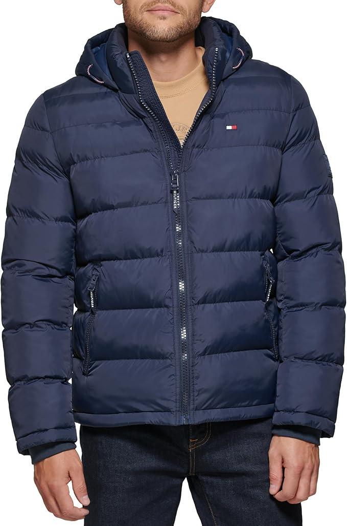 Куртка демисезонная мужская с капюшоном Tommy Hilfiger Men's Down Alternative Hooded Puffer Jacket M Синий (156AN122)